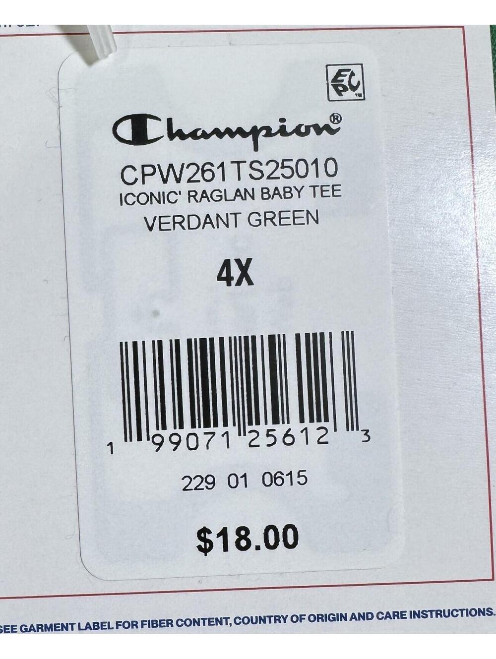 Champion Green w/ Pink "C" Logo Cropped Tee T Shirt Womens Size 4X NWT NEW - Picture 4 of 6